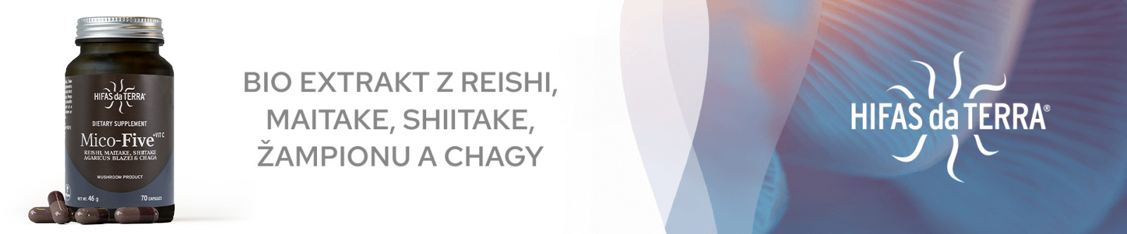 Bio extrakt z Reishi, maitake, shiitake, žampionu a chagy.