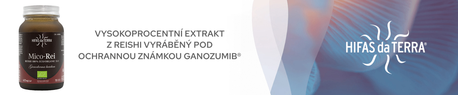 Vysokoprocentní extrakt z Reishi vyráběný pod ochrannou známkou Ganozumib.