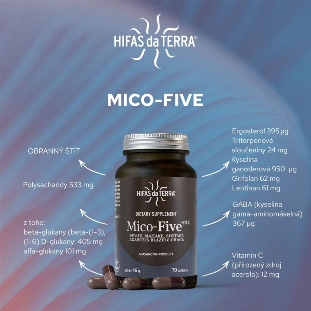 Mico-Five Immune System 70 kapslí Bio (Reishi, Maitake, Shiitake, Žampion, Chaga)