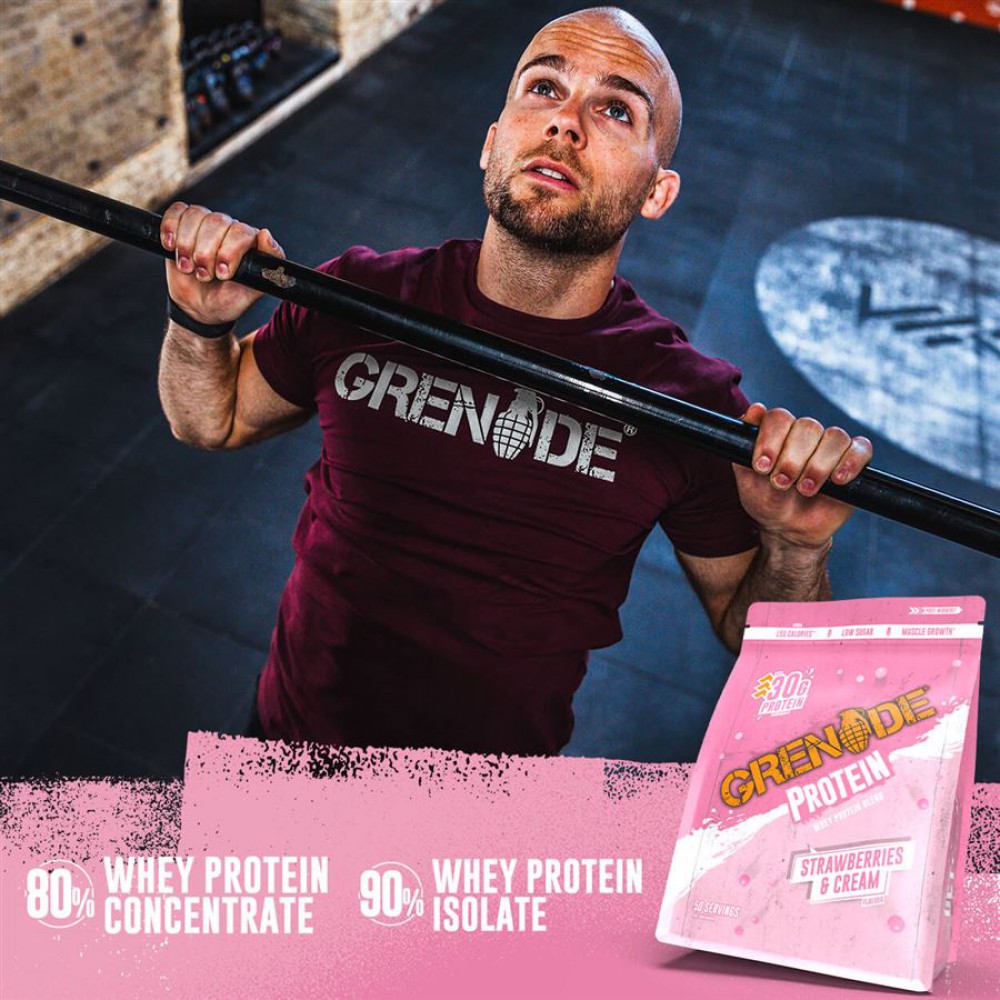 Grenade Whey Protein 2 kg strawberries and cream + vzorek Pre-Workout 16,5g a vzorek BCAA 13g zdarma