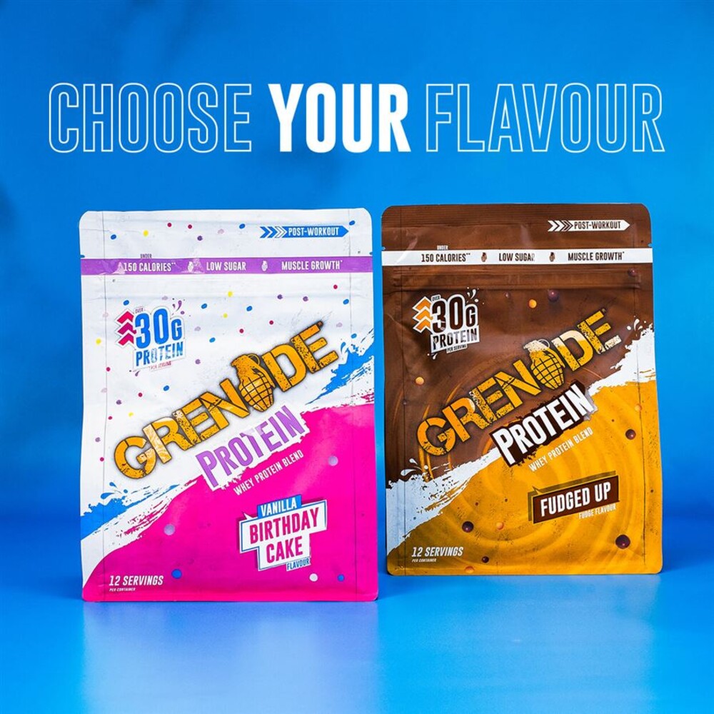 Grenade Whey Protein 480 g vanilla birthday cake + vzorek Pre-Workout 16,5g a vzorek BCAA 13g zdarma